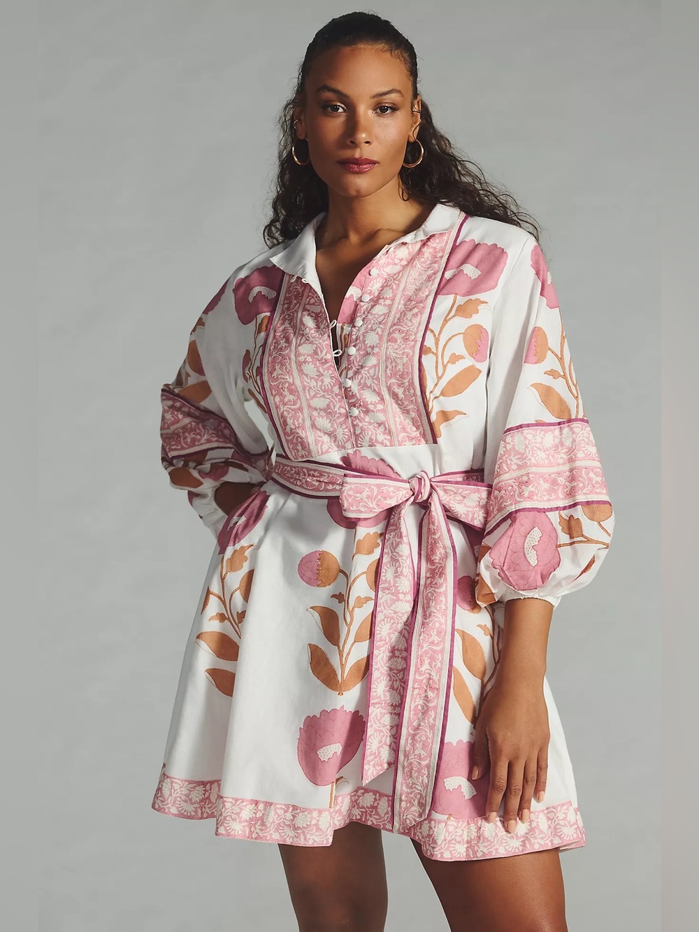 SUE SARTOR Flouncy Shorty Dress in Floral Plus Size Anthropologie Size 1X